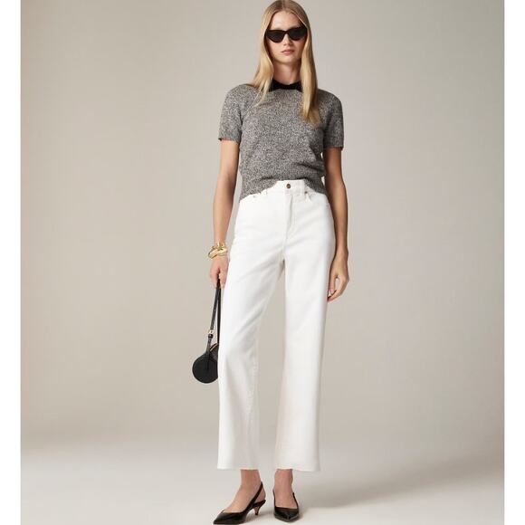 J.Crew 1996 Slim-Wide Leg Jeans SZ 27 White Denim High Rise Raw Hem Semi Stretch - Picture 1 of 7